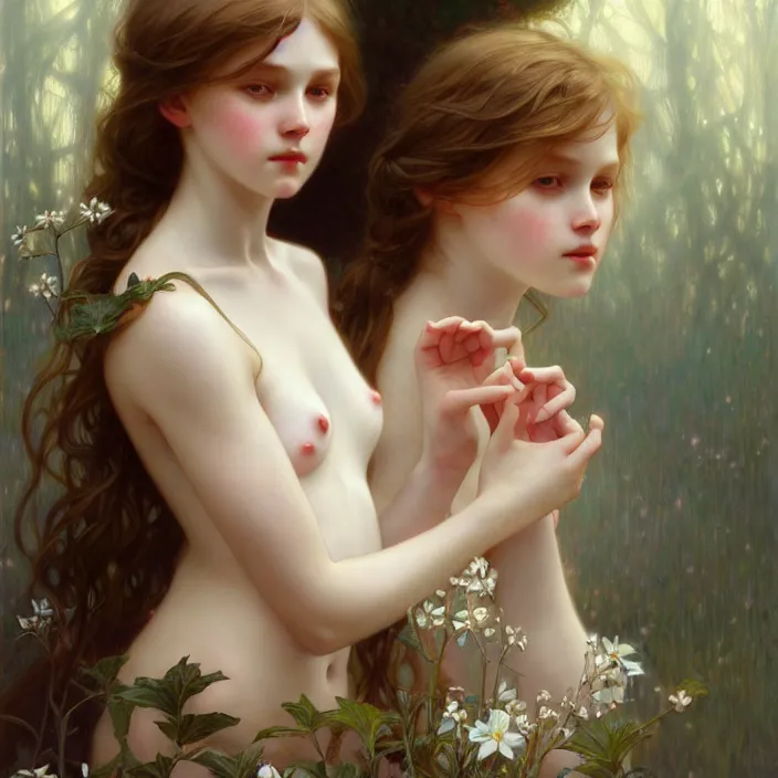 Image similar to pure innocence, diffuse lighting, fantasy, intricate, elegant, highly detailed, lifelike, photorealistic, digital painting, artstation, illustration, concept art, smooth, sharp focus, art by John Collier and Albert Aublet and Krenz Cushart and Artem Demura and Alphonse Mucha