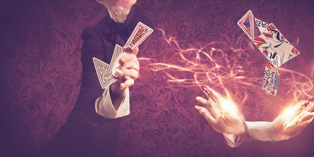 Image similar to magician doing a card trick, cardistry, cards, fantasy, digital art, soft lighting, 8 k