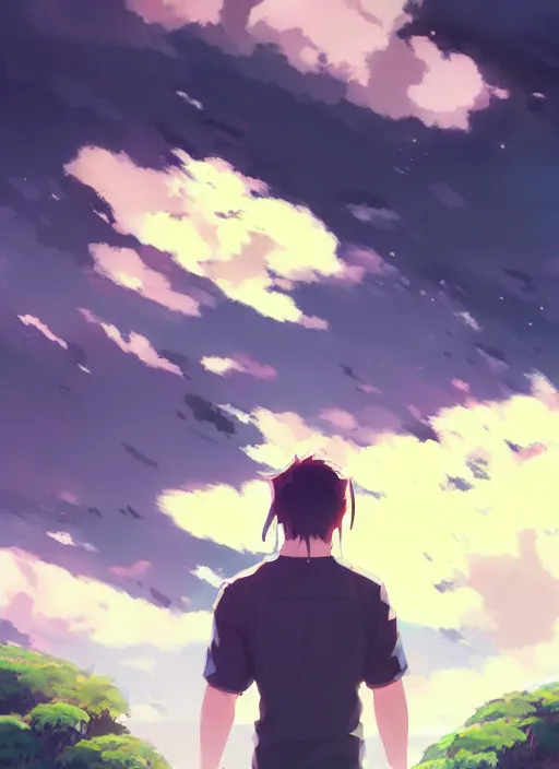 Image similar to portrait of john cena, cloudy sky background lush landscape illustration concept art anime key visual trending pixiv fanbox by wlop and greg rutkowski and makoto shinkai and studio ghibli