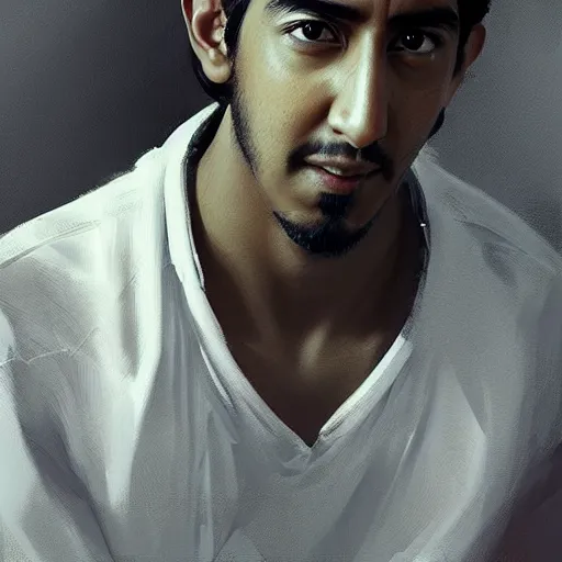 Prompt: “Portrait of Dev Patel by Greg Rutkowski, young, attractive, highly detailed portrait, scifi, digital painting, artstation, concept art, smooth, sharp foccus ilustration, Artstation HQ”