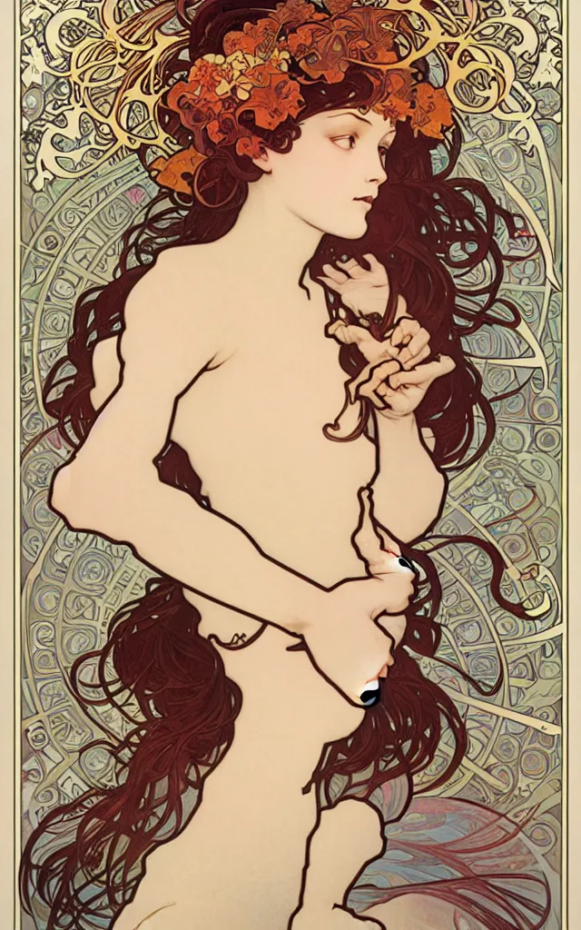 Image similar to pain(t) by alphonse mucha by james jean and by ross tran