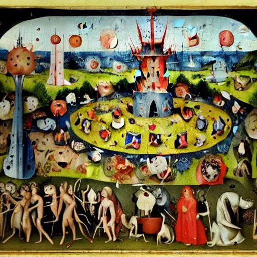 Prompt: isometric game, garden of earthly delights, by hieronymous bosch