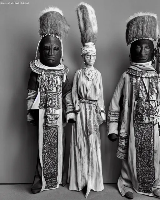 Image similar to Award winning reportage photo of Monegasque Natives traditional garb on museum Manniquins by Dian Arbus, 85mm ND 5, perfect lighting, gelatin silver process