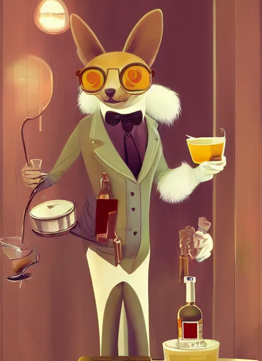 Image similar to squirrel anthro as a dapper bartender with a big, fluffy tail, retro futurism, art deco, detailed painterly digital art style by WLOP and Cory Loftis, 🐿🍸🍋, furaffinity, trending on artstation