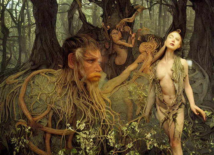 Image similar to jim henson's labyrinth. land of yore. the fairies in the bog of eternal stench flicker with pale fire like willo'- the - wisps. edgar maxence and caravaggio and michael whelan and delacroix style, artistic, intricate painting, cinematic lighting, hyper realistic, extremely detailed, vivid colors, establishing shot, dramatic lighting