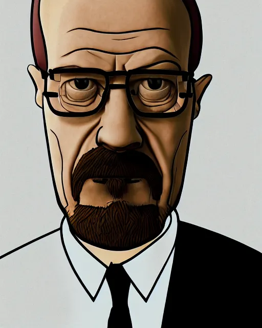 Image similar to portrait of walter white in the style of justin roiland. heisenberg from breaking bad. cinematic lighting. style of rick & morty. photographic, photography. by justin roiland