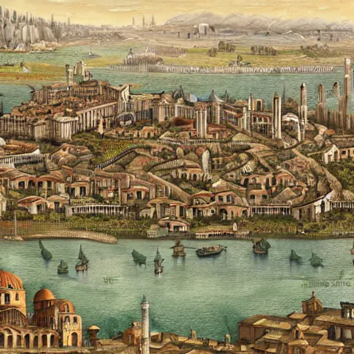 Image similar to A detailed matte painting of Constantinople is the 15th century, trending on artstation