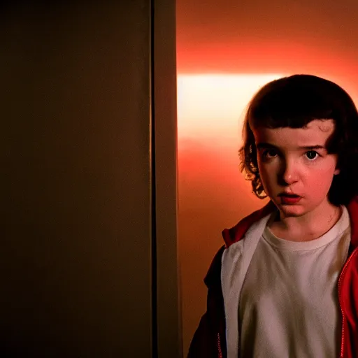 Image similar to stranger things scene featuring a young kate bush, dramatic lighting, cinematic