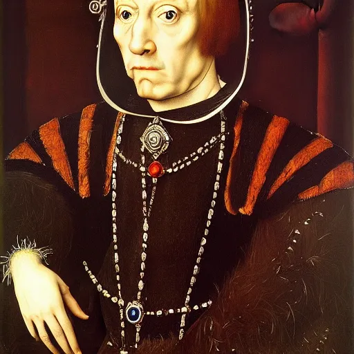 Image similar to a highly detailed renaissance oil painting of a raven dressed as an elegant tudor noble by hans holbein