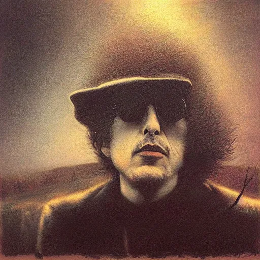 Prompt: profile photo of bob dylan by beksinski, trending on artstation