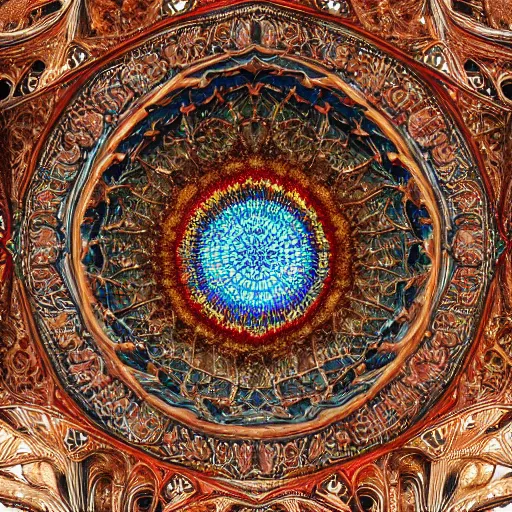 Image similar to cosmic cathedral created by the gods, intricate muqarnas, beautiful colors, bold architecture, detailed, 4 k