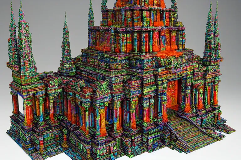 Image similar to an intricate 3d sculpture of a psychedelic temple by kris kuksi