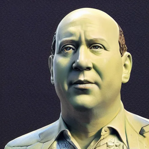 Prompt: hyperrealistic mixed media image of a statue of george constanza made entirely of macaroni, stunning 3 d render inspired art by istvan sandorfi and greg rutkowski, perfect facial symmetry, realistic, highly detailed attributes and atmosphere, dim volumetric cinematic lighting, 8 k octane extremely hyper - detailed render, post - processing, masterpiece,