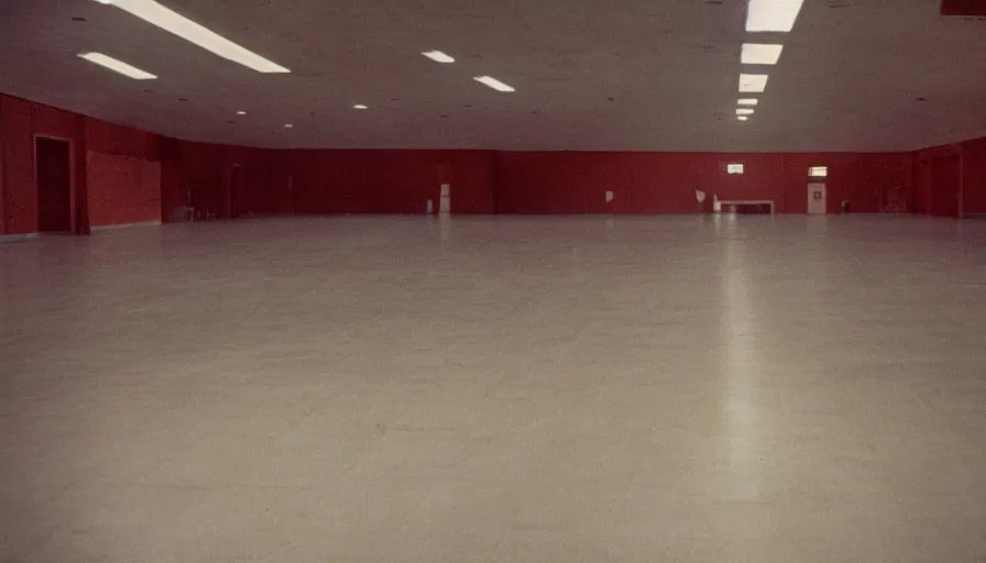 Prompt: 60s movie still of a sovietic stalinist style empty hall with showers, cinestill 800t 50mm eastmancolor, liminal Space style, heavy grain-s 150