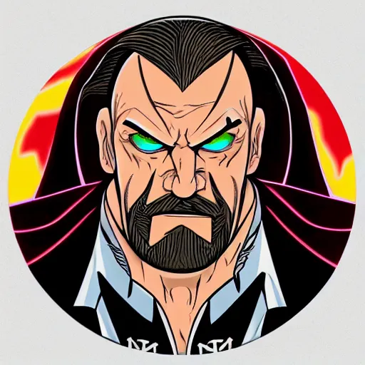 Image similar to Head-to-shoulder shot of a Triple H vinyl figure as a villain, Disney, Triple H, wrestling, WWE, Disney style, 2d, Disney 2d animation, digital 2D animation, traditional animation, Disney style, Disney animation, Deviantart, very coherent symmetrical artwork, artstation, villain, brightly colored