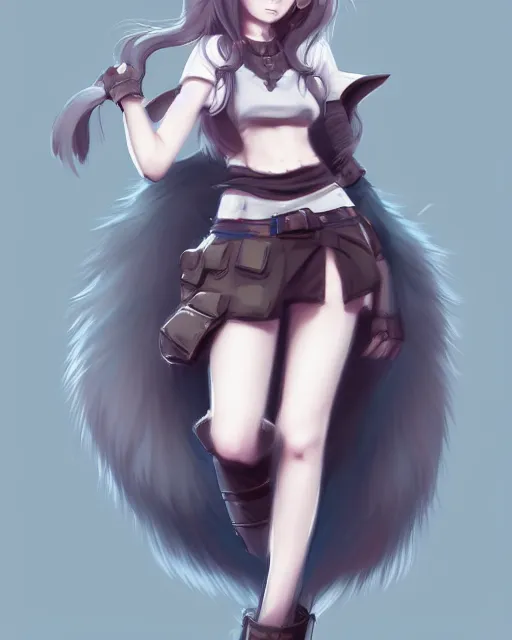 Image similar to fullbody portrait of anthropomorphic half - wolf fluffy cute anime character, concept art, anime art, by a - 1 picture, trending on artstation artgerm, ross tran, wlop, marc davis