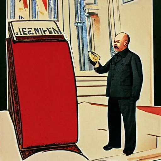 Image similar to lenin announces the iphone on stage