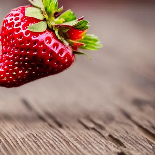 Prompt: a strawberry, cedar - wood, bokeh photography