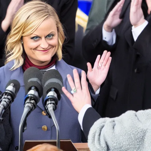 Prompt: Amy Poehler taking the oath of office at inauguration