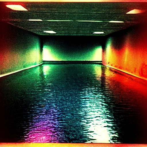 Image similar to Beautiful colored-photo cameraphone 2005 soft liminal Photograph of an infinite dark hall pool