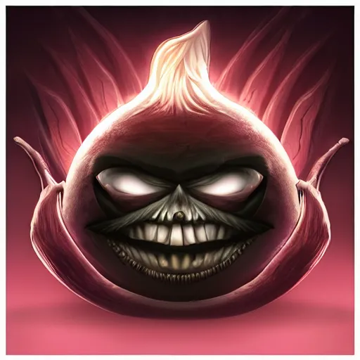 Prompt: Evil Onion 4k video game icon design, 2d game fanart behance hd by HR Giger