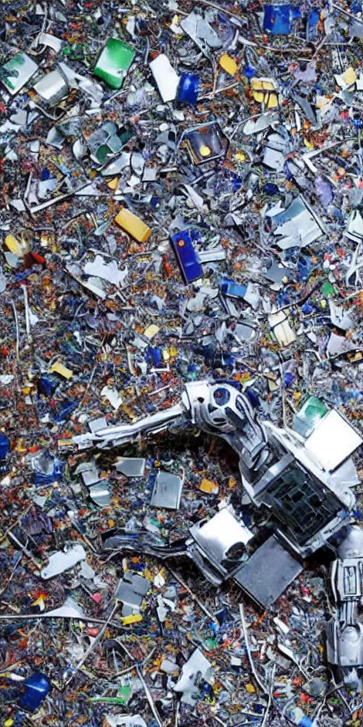 Image similar to robots have been put into recycling and destroying space debris.