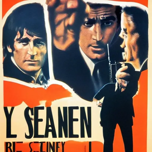 Image similar to john lennon pointing a gun at sean connery, james bond, 1960s film poster