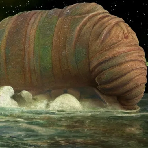 Prompt: giant tardigrade at a river, photorealistic