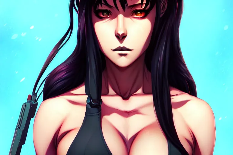 Image similar to a portrait of revy from black lagoon manga, symmetrical eyes, symmetrical face, art by lois van baarle and loish and ross tran and rossdraws and sam yang and samdoesarts and artgerm, digital art, highly detailed, intricate, sharp focus, trending on artstation hq, deviantart, unreal engine 5, 4 k uhd image