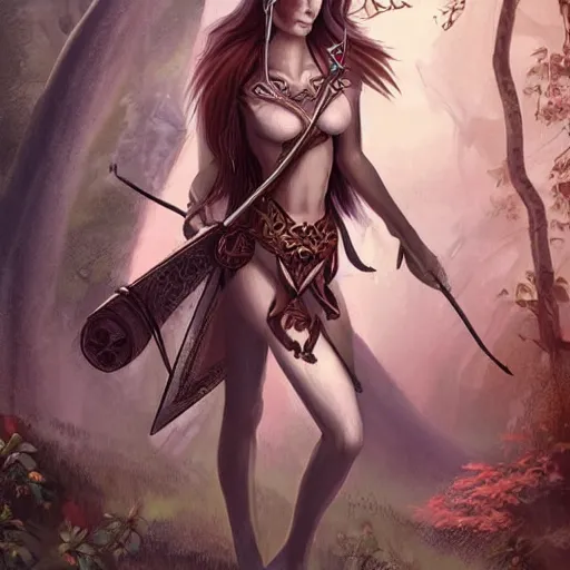 Image similar to female wood elf archer, beautiful fantasy illustration,