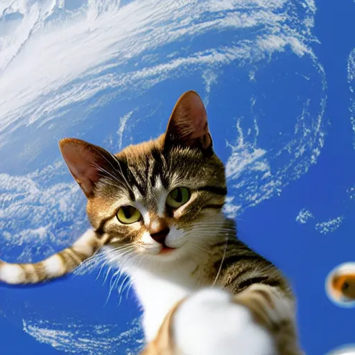 Prompt: NASA'S cat flying over the space, photo