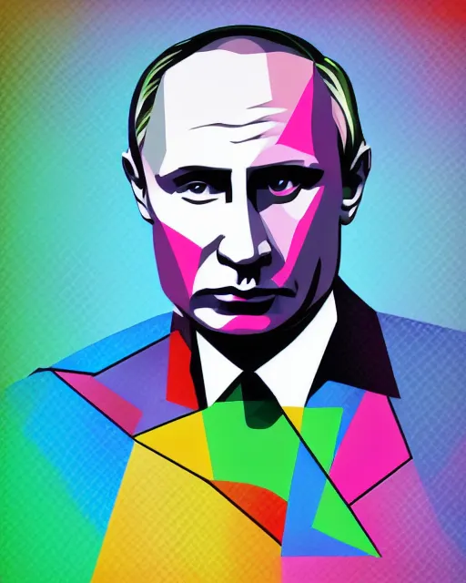 Image similar to cubist portrait of vladimir putin cutout digital illustration cartoon colorful beeple vector art