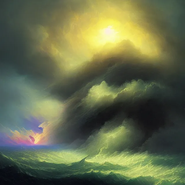 Prompt: the eye of an hurricane, fantasy landscape, colorful, sharp and focus, ultra detailed, beautifully lit landscape, astrophotography, in the art style of dan mumford, ivan aivazovsky and marc simonetti