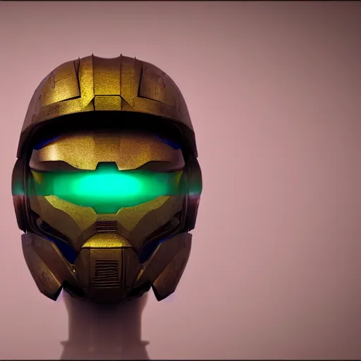 Image similar to sci-fi, helmet design, halo, duke-nuken, science-fiction, robot head, octane-render, cgi, blender, cinema-4d, maya, cgi, redshift