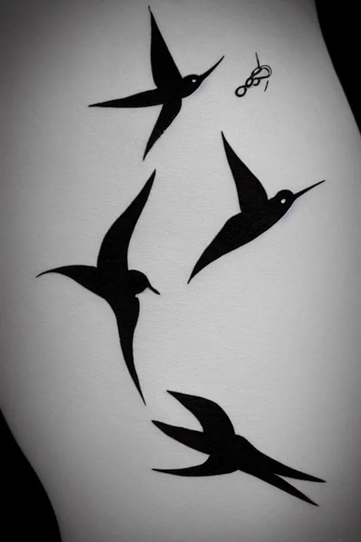 Image similar to a beautiful tattoo design of minimalist swallows flying into spherical lines and simple basic shapes, black ink, abstract logo, line art