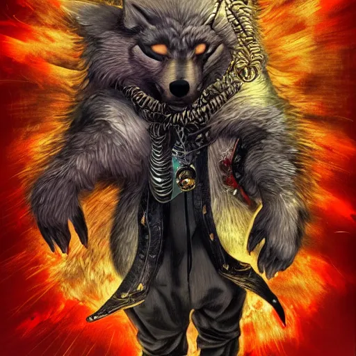 Image similar to Wolf as a rapper, holding microphone, standing on the stage, deviantart contest winner, artstation, artwork by Ayami Kojima,