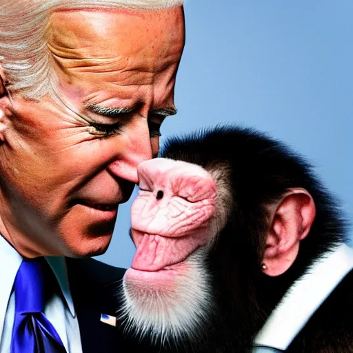 Prompt: joe Biden sniffing a monkey