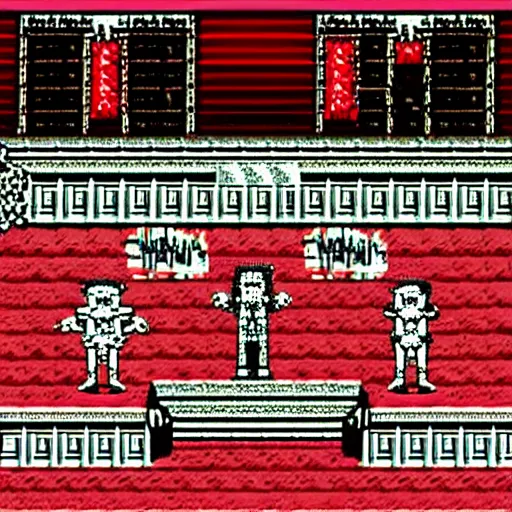 Prompt: an nes 8 - bit horror side scroller videogame about freemasonry and the occult by konami