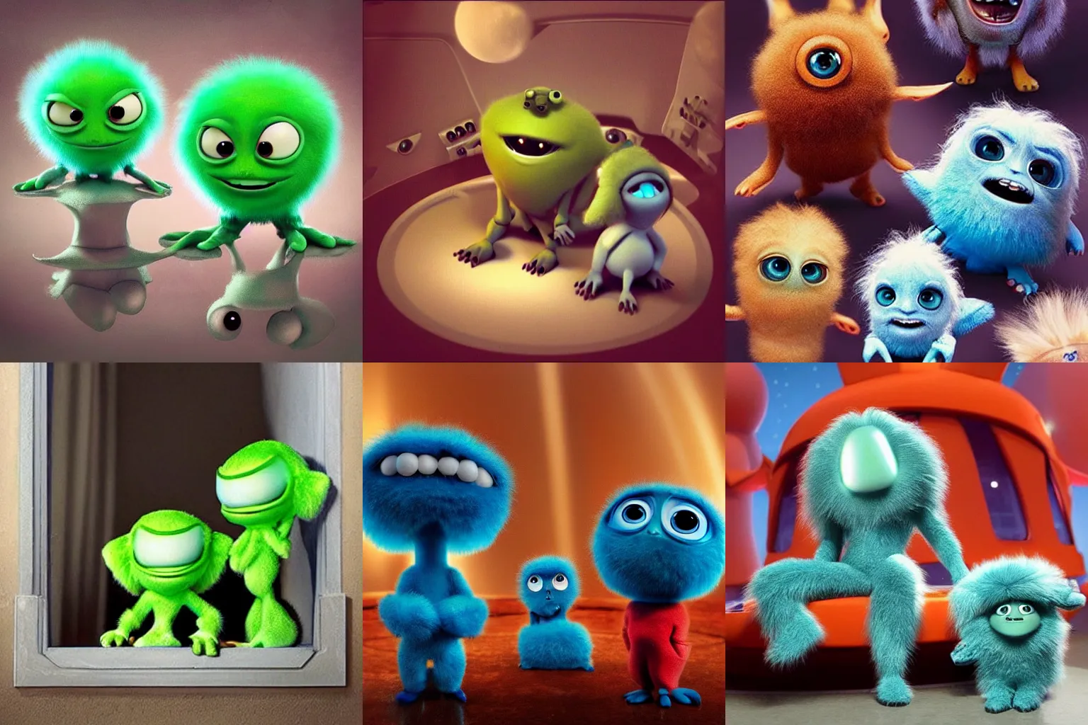 Prompt: cute fluffy aliens by pixar