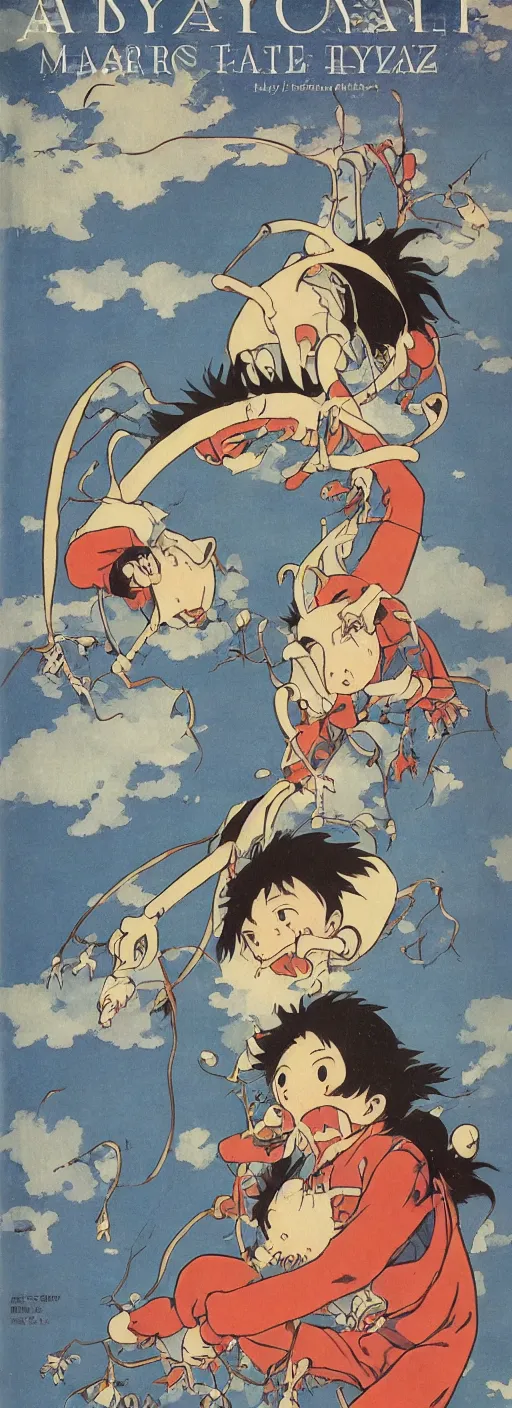 Prompt: a rare art book cover by hayao miyazaki and miyazaki's master yasuo otsuka and their early animations, beautiful art, magazine cover