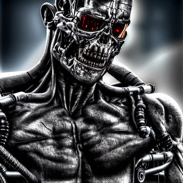 Image similar to terminator, steroids to the max, highly detailed, 4 k, hdr, smooth, sharp focus, high resolution, award - winning photo, boris valejo, photorealistic