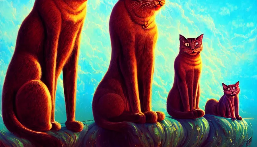 Image similar to artwork of really tall sitting cats by anato finnstark, by karol bak, by lisa frank, brush strokes, 4 k resolution