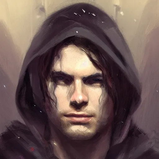 Image similar to portrait of a man by greg rutkowski, british features, messy black long hair, black robes, star wars expanded universe, he is about 2 0 years old, wearing jedi robes, highly detailed portrait, digital painting, artstation, concept art, smooth, sharp foccus ilustration, artstation hq