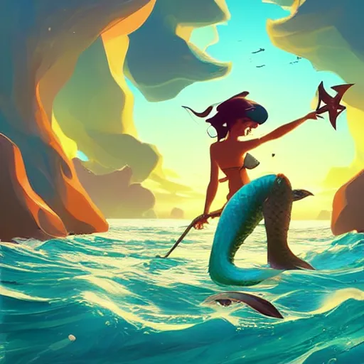 Image similar to painting mermaid treasure on sea of thieves game avatar hero smooth face median photoshop filter cutout vector, behance hd by jesper ejsing, by rhads, makoto shinkai and lois van baarle, ilya kuvshinov, rossdraws global illumination