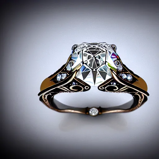 Image similar to sketch of engagement ring with two smaller diamonds outside and one bigger diamond in the middle, detailed, concept art, victorian, schematics, fashion