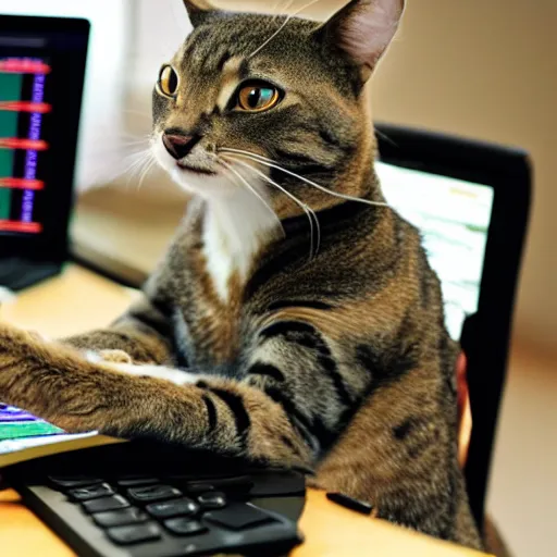 Image similar to photo of anthropomorphic cat trading stocks