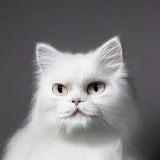 Image similar to still photo of a cute white persian cat, highly detailed, photorealistic portrait, bright studio setting, studio lighting, crisp quality and light reflections, unreal engine 5 quality render