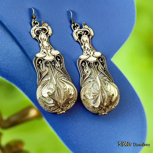 Image similar to big and beautiful detailed artnouveau style earrings in style of rene lalique sharp focus 8 k