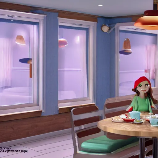 Image similar to Eva Elfie is waiting for her boyfriend for a morning omelet. Realistic render