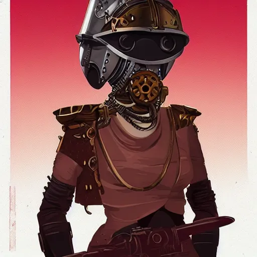 Image similar to steampunk helmet, female warrior, sharp focus, james gilleard, print, game art